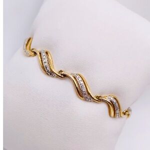 10K Gold Plated Diamond Tennis Bracelet Signed PRIME ART & JEWELS 6.5” 2 Tone